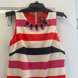 NWT vince camuto striped shift dress with jewel accent neckline